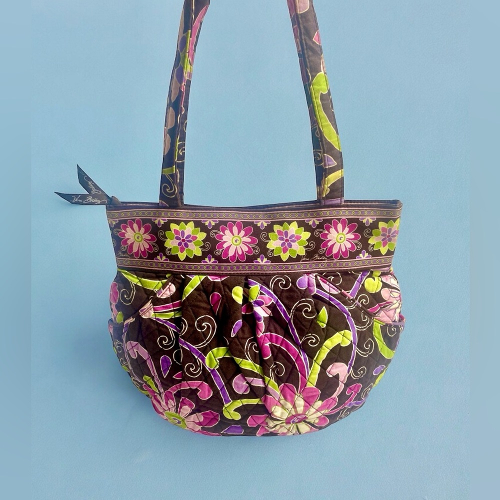 Vera Bradley Hipster Purple Punch Brown Boho Shoulder Bag
